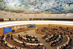Inside the Human Rights and Alliance of Civilizations Room of the Palais des Nations in Geneva. Inaugurated in 2008, the room accommodates different United Nations bodies, including ECOSOC and the Human Rights Council. (C) United Nations